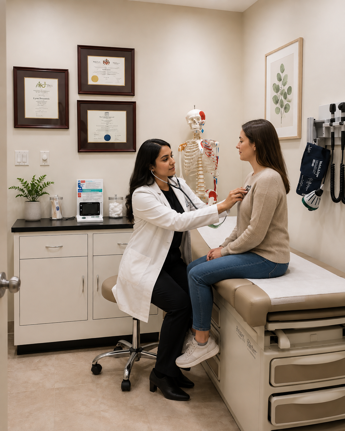 Examination room at the CurAge Santé clinic in Pointe-Claire